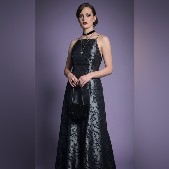 witchy formal dresses Witchy Black Velvet Maxi Dress M – OMNIA main image 0